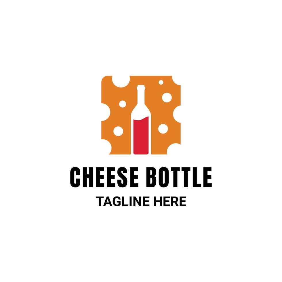 Cheese combination with bottle wine , flat minimalist vector logo design in background color white