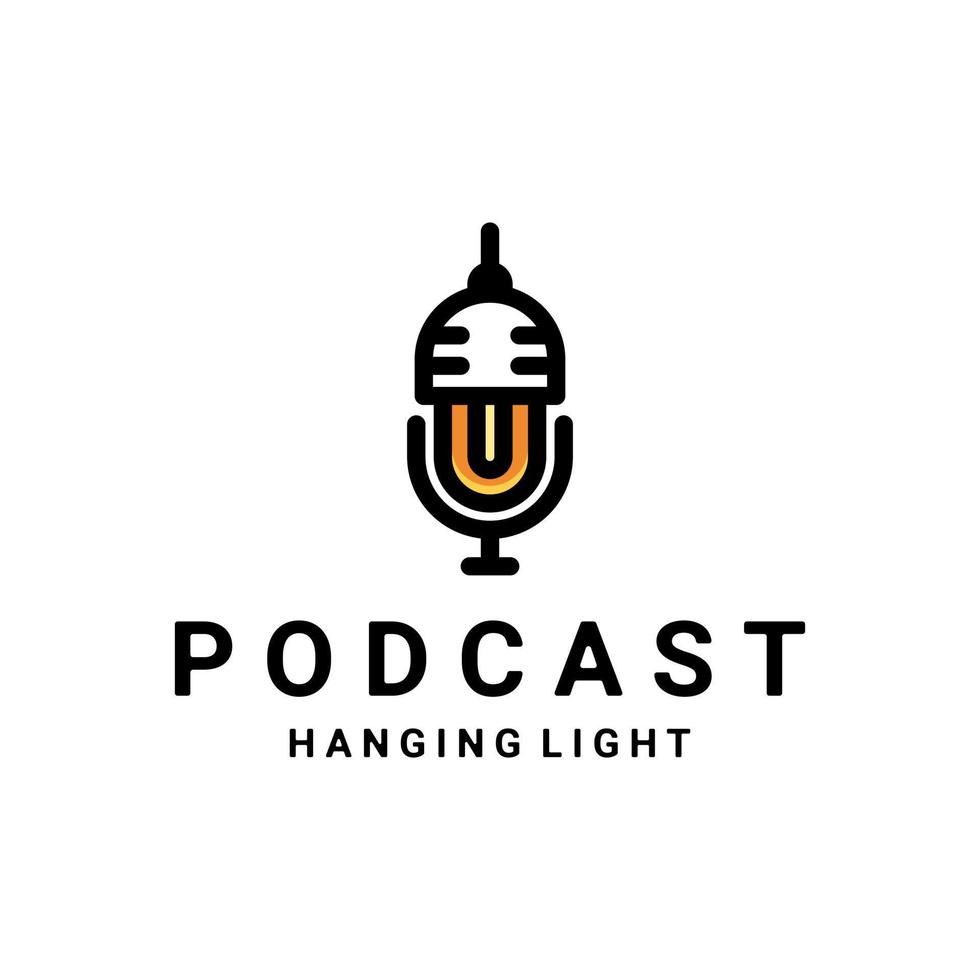 combinación de micrófono de podcast y luz colgante en fondo blanco, vector de logotipo de diseño editable