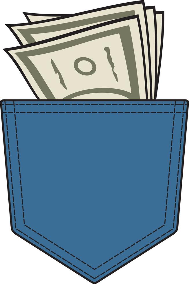 Money in the pocket color vector illustration