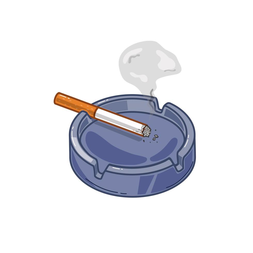 Vector illustration of an ashtray with a cigarette on a white isolated background.