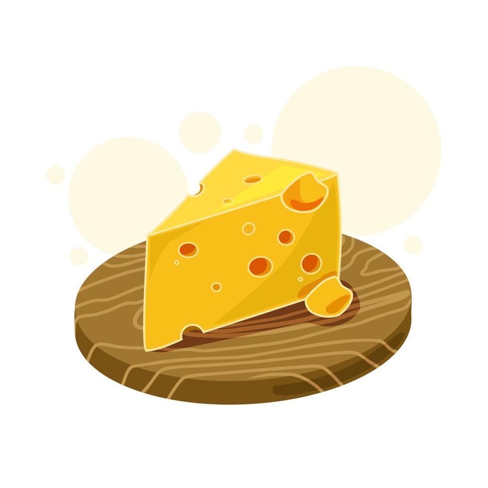 ilustración vectorial de un trozo de queso en una tabla de cocina. fondo aislado. vector