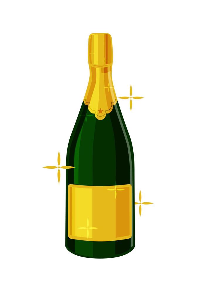 Vector champagne bottle on a white isolated background.