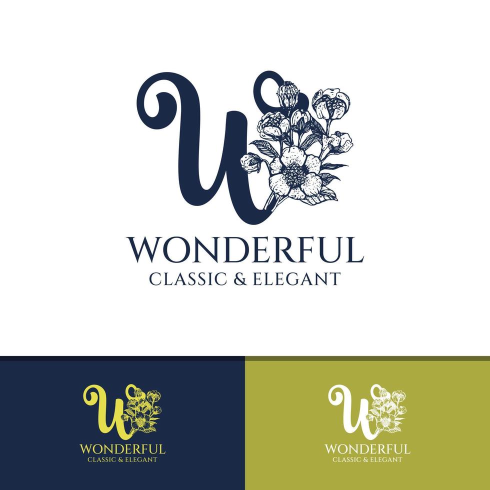 Monogram letter W with flowers vector