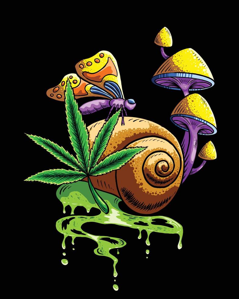 Snail mushroom butterlfy psychedelic illustration vector