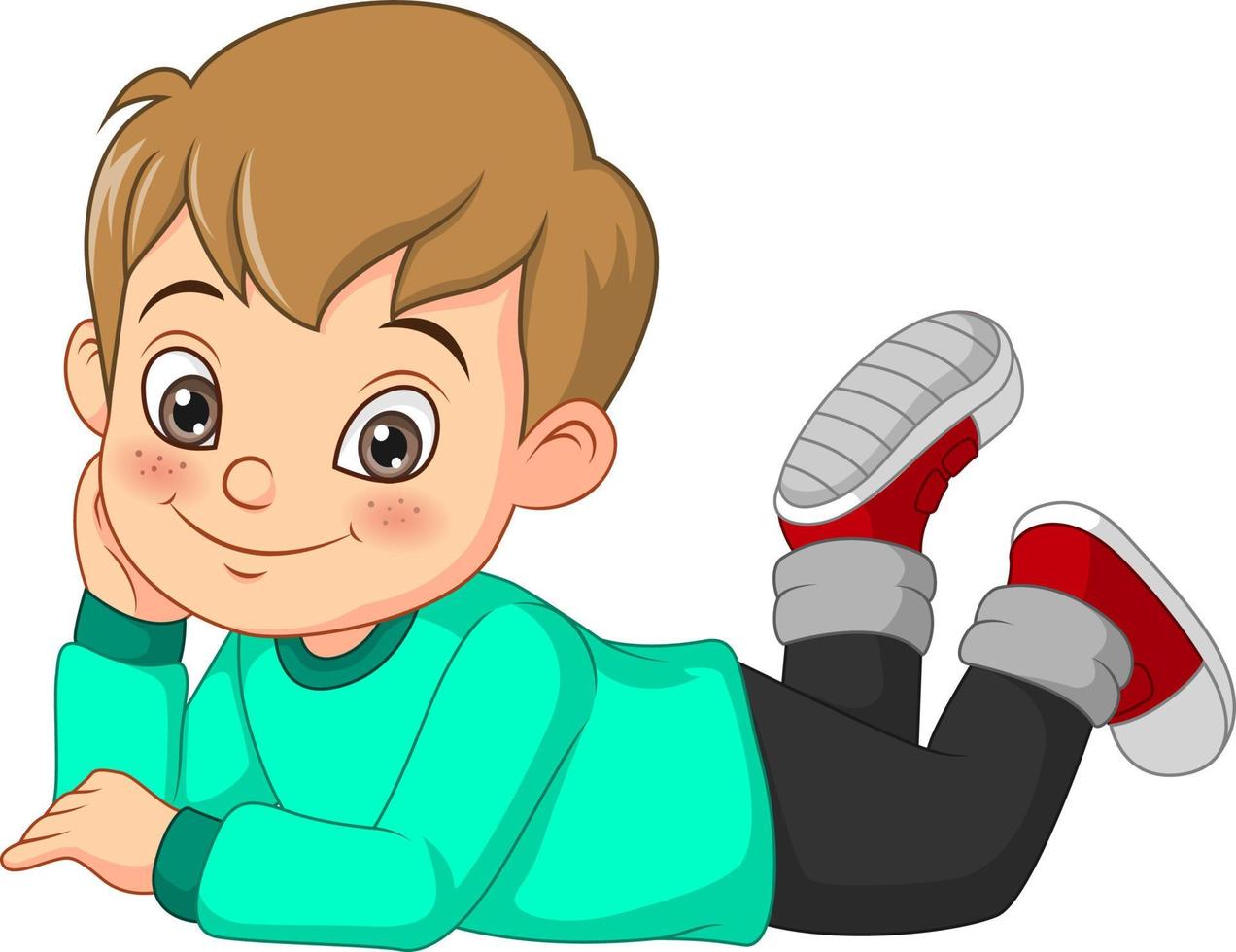 Cartoon Happy little boy lying on floor vector