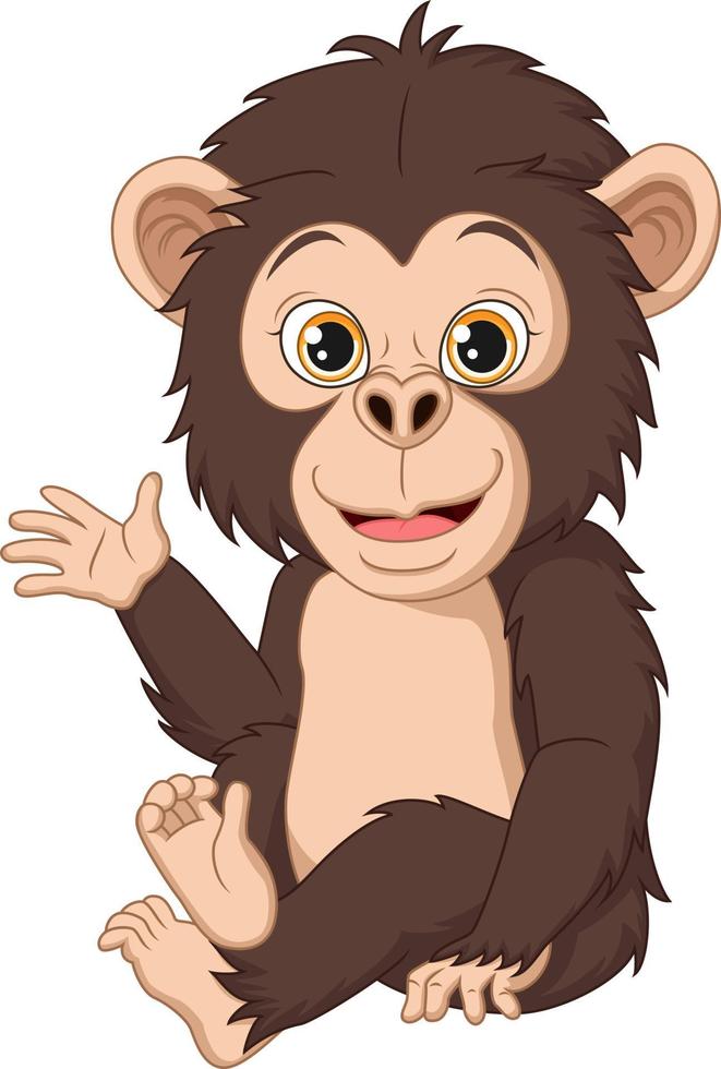 Cute baby monkey cartoon waving hand vector