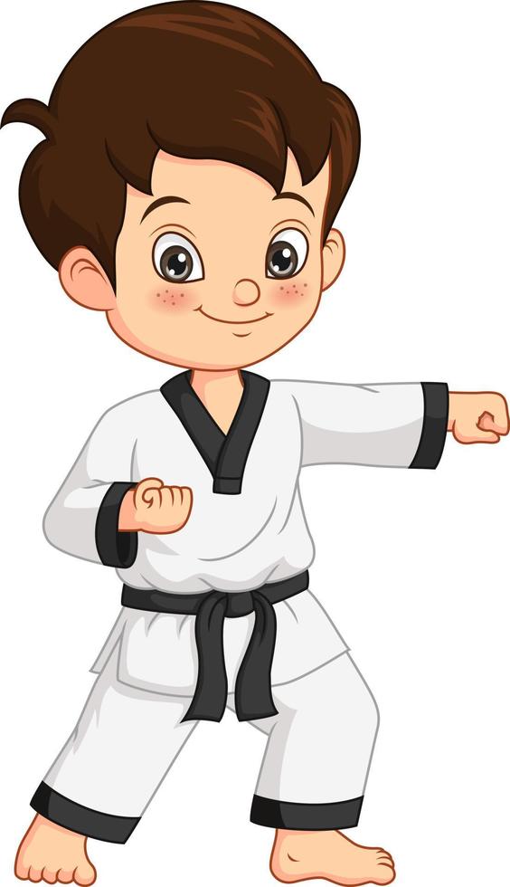 niño pequeño de dibujos animados practicando karate vector