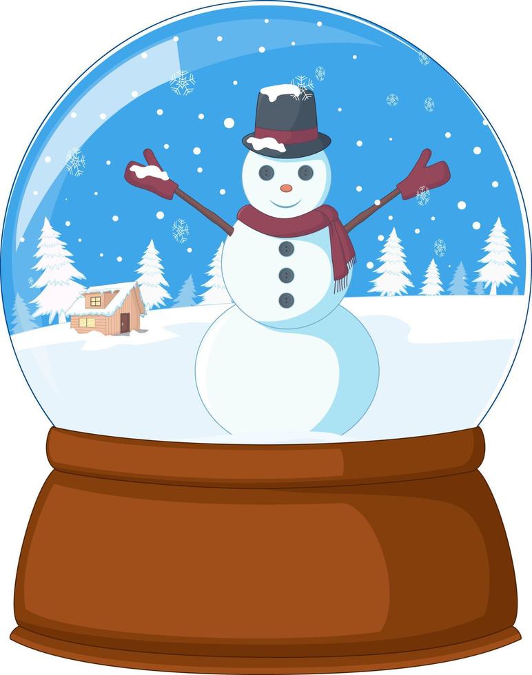 Snow glass globe with cute christmas snowman inside vector