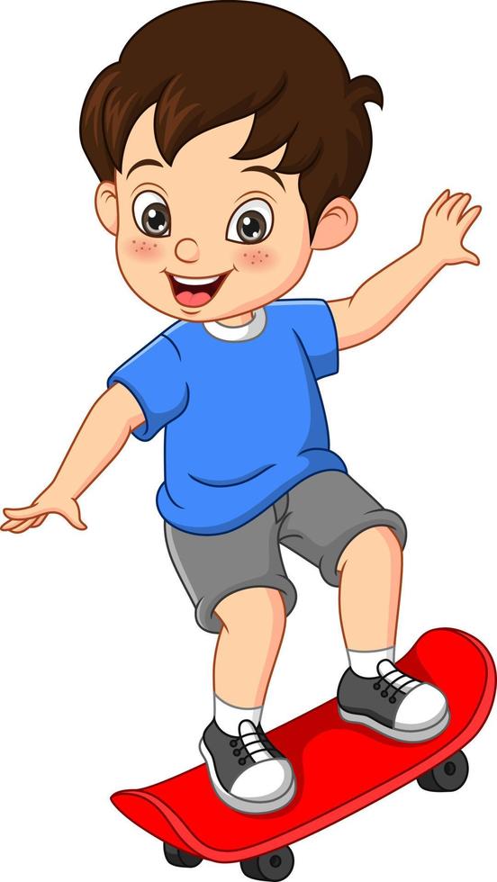 Happy little boy playing skateboard vector