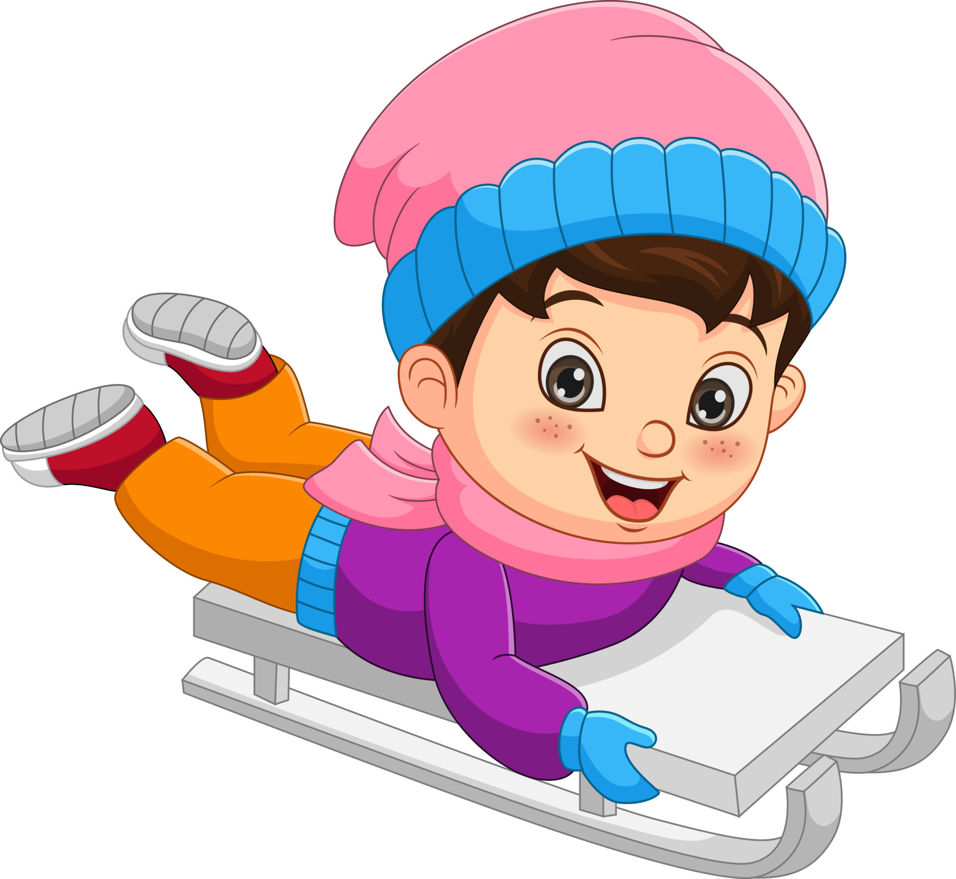 Cute little boy sledding down a hill 5112408 Vector Art at Vecteezy