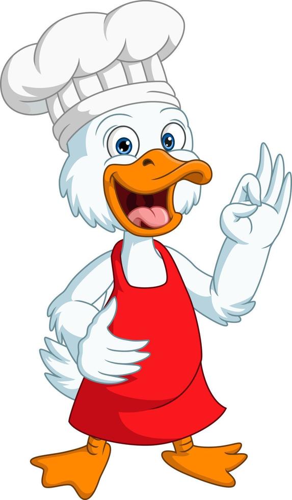 Cute duck chef cartoon with ok sign vector