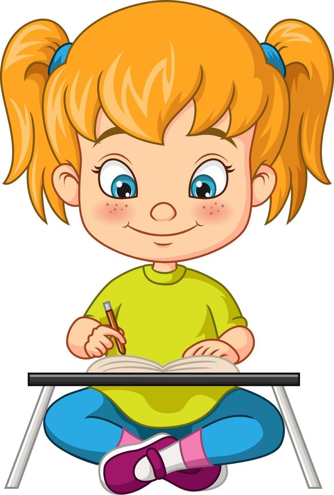 Cute little girl writing on book vector