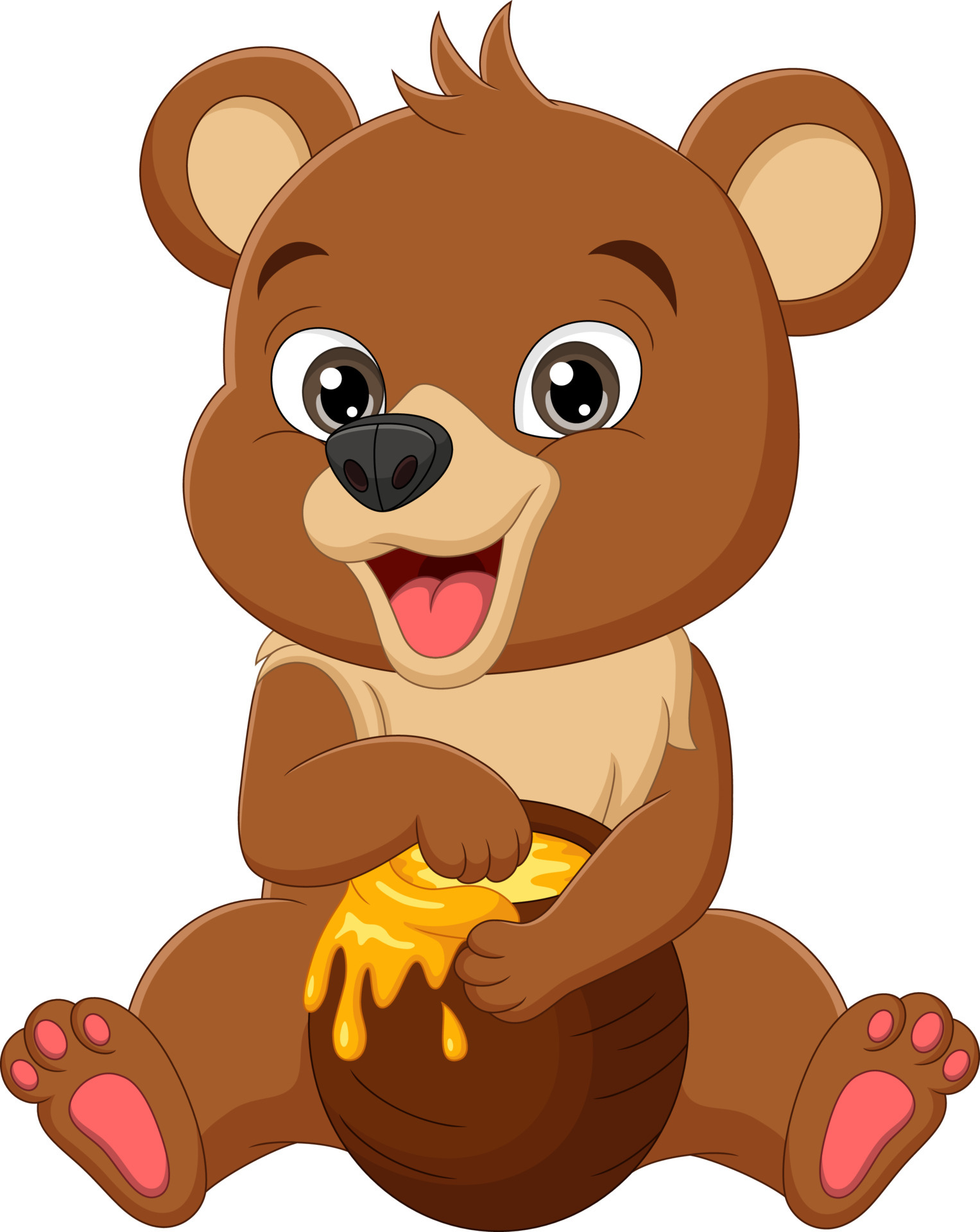 Cartoon funny baby bear sitting and eating sweet honey from the pot 5112437 Vector Art at Vecteezy Cartoon funny baby bear sitting and eating sweet honey from the pot 5112437 Vector Art at Vecteezy