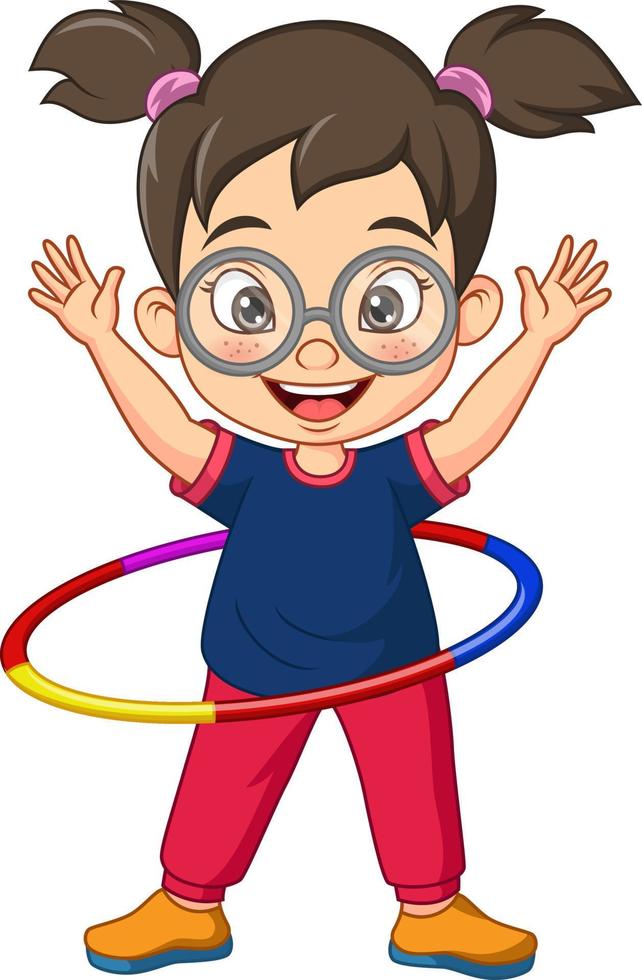 niña de dibujos animados jugando hula hoop vector