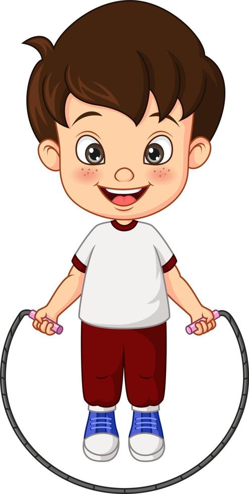 Cartoon little boy skipping rope vector