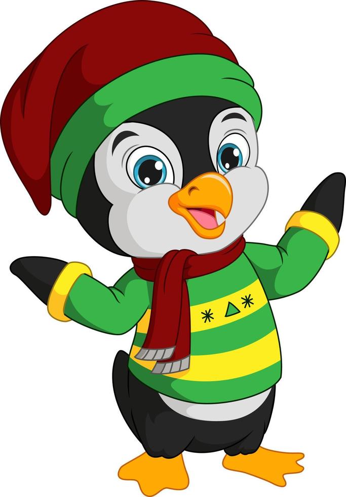 lindo pingüino con ropa de invierno vector