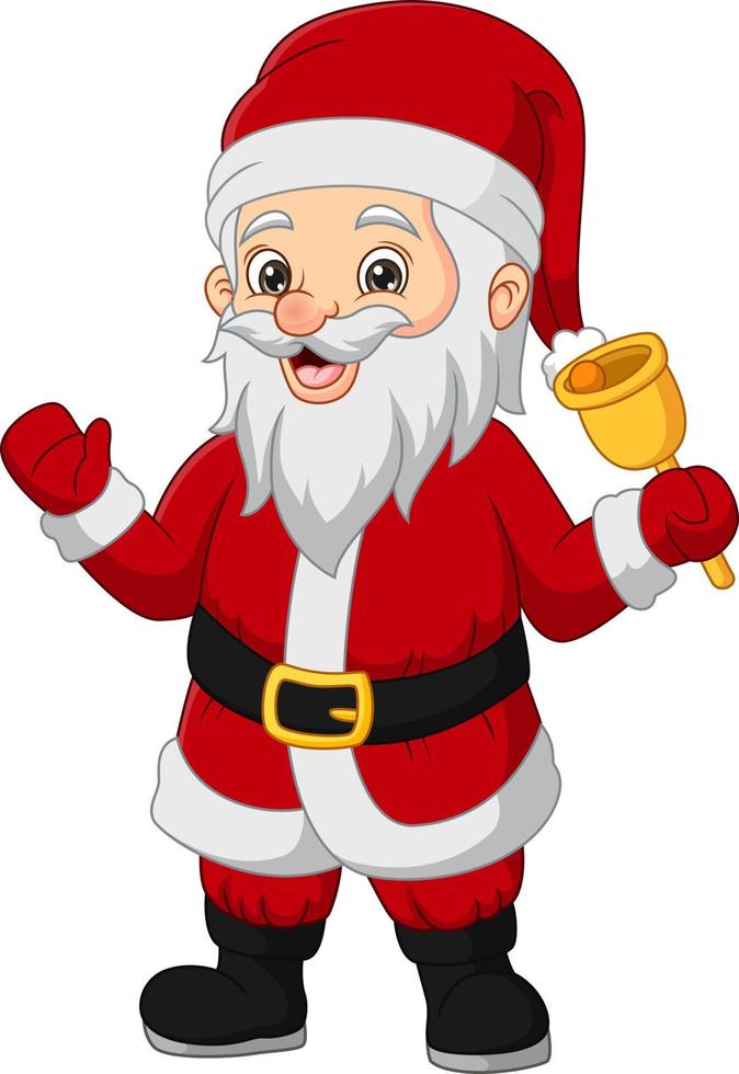 Cartoon happy santa claus ringing a bell vector