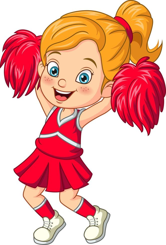 Cheerleaders girl in red uniform with pom poms vector