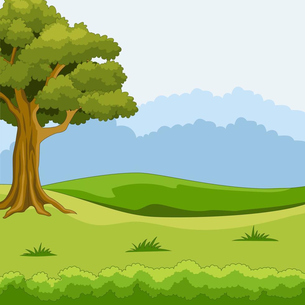 Nature landscape background with green grass and trees vector