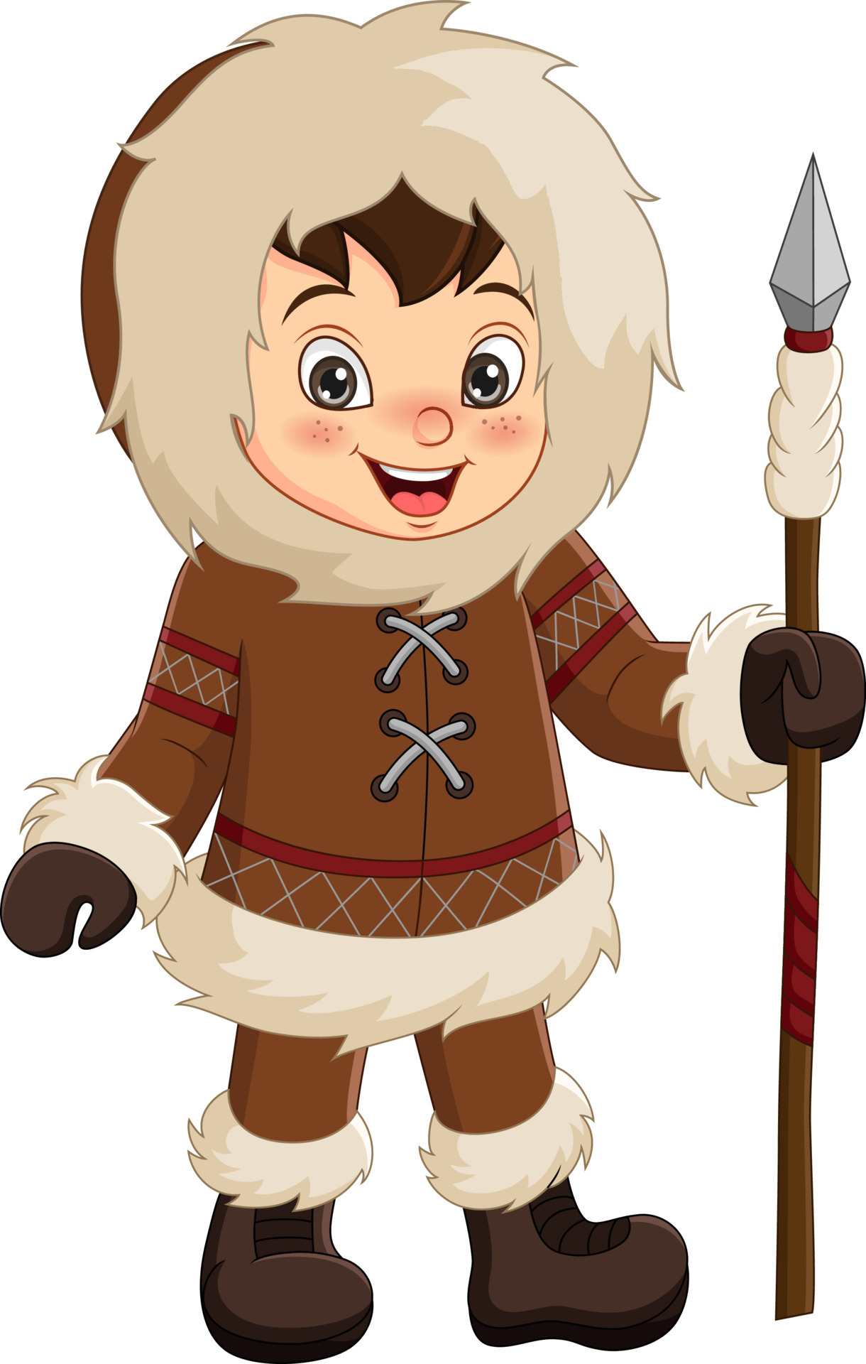 Cartoon eskimo boy holding a spear 5112481 Vector Art at Vecteezy
