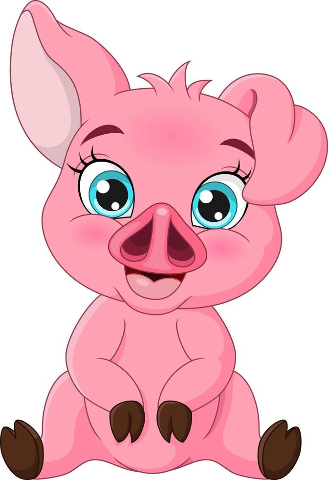 Cute baby pig cartoon sitting vector