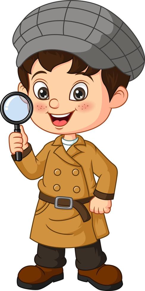 Cute detective boy holding a magnifying glass vector