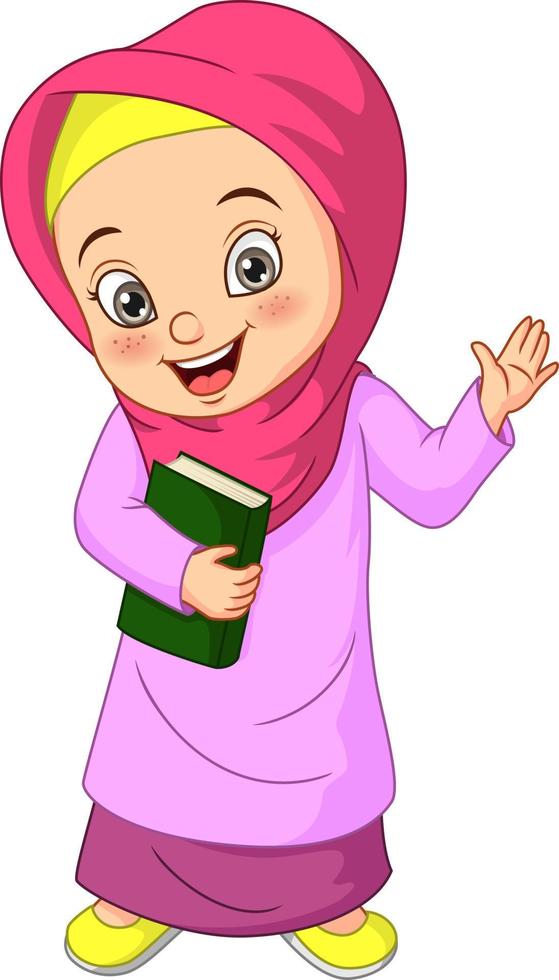 Cartoon muslim girl holding Quran book vector