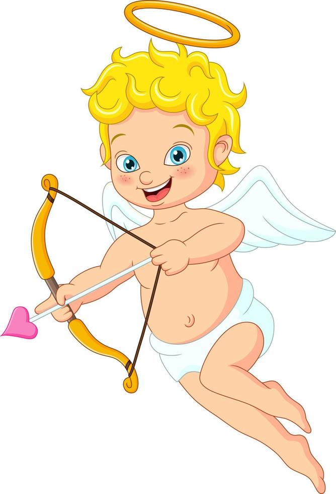 Cartoon cute little cupid with bow and arrow vector