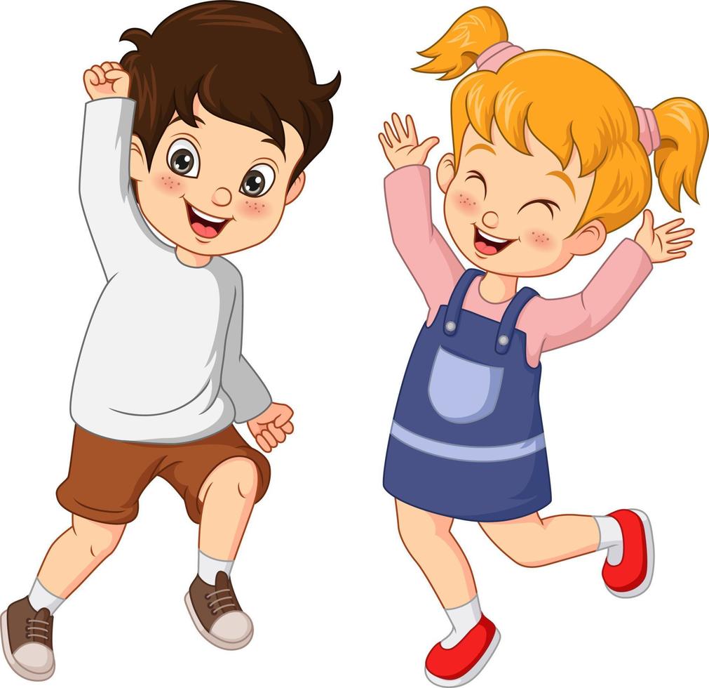 Cartoon happy boy and girl vector