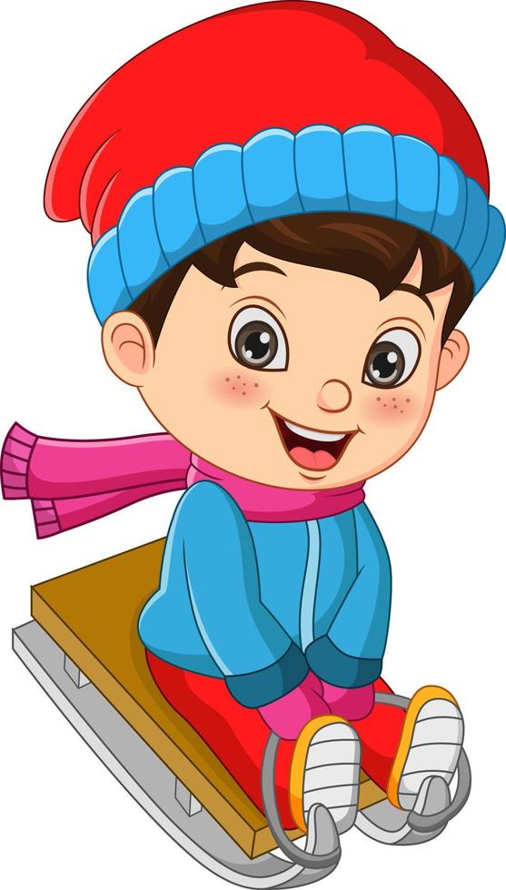 Cute little boy sledding down a hill vector