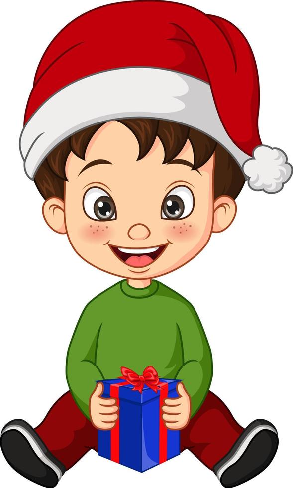 niño pequeño de dibujos animados con traje de navidad sos vector