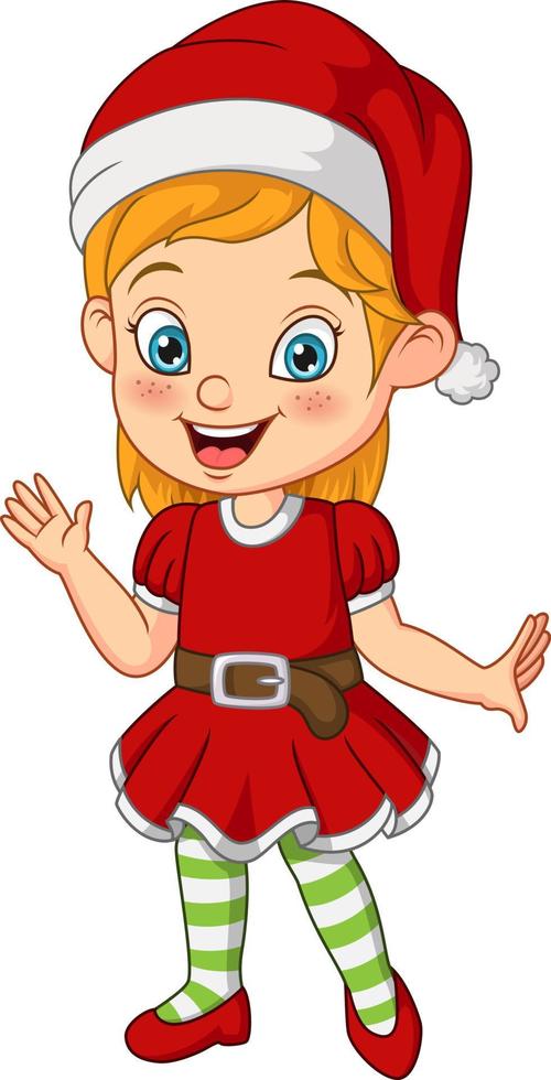 Cartoon little girl wearing christmas santa costume vector