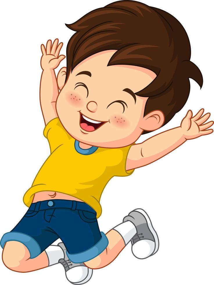 Cartoon happy little boy jumping vector