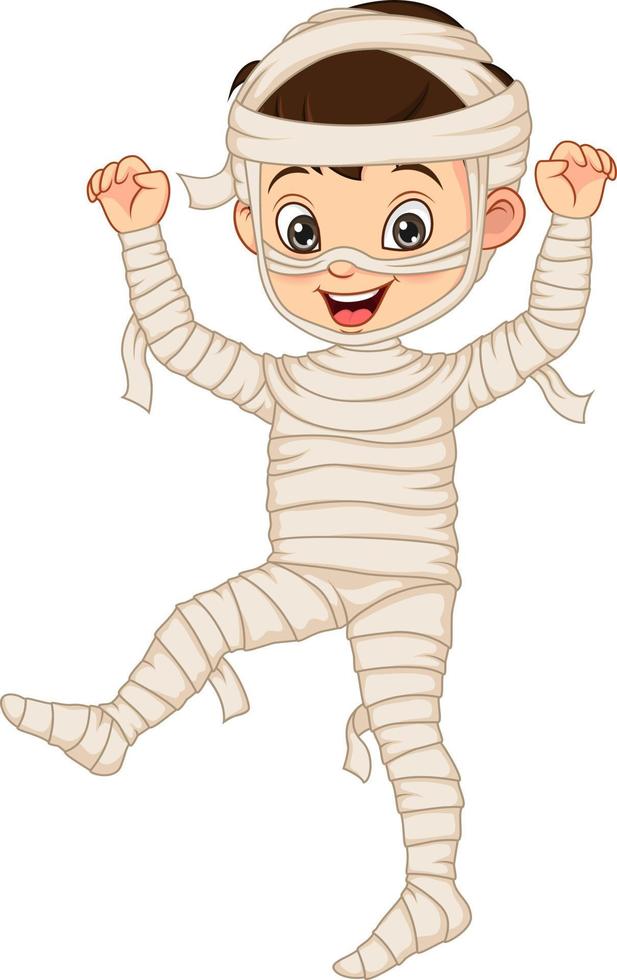 Cartoon funny boy wearing in mummy costume vector