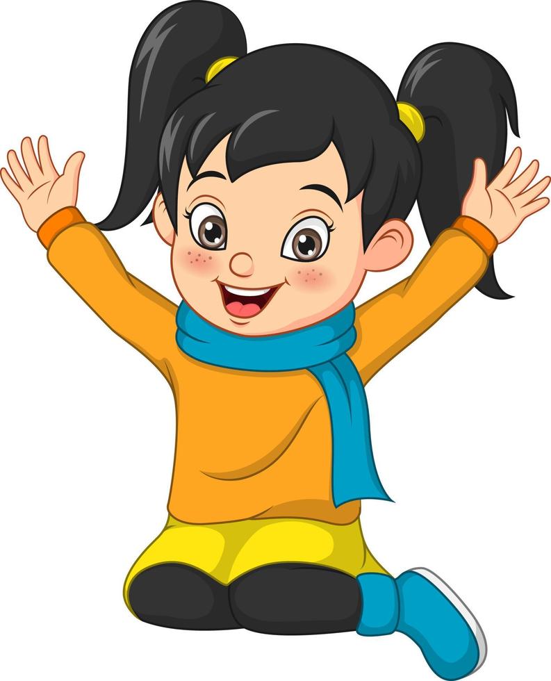 Cartoon happy little girl in warm sweater vector