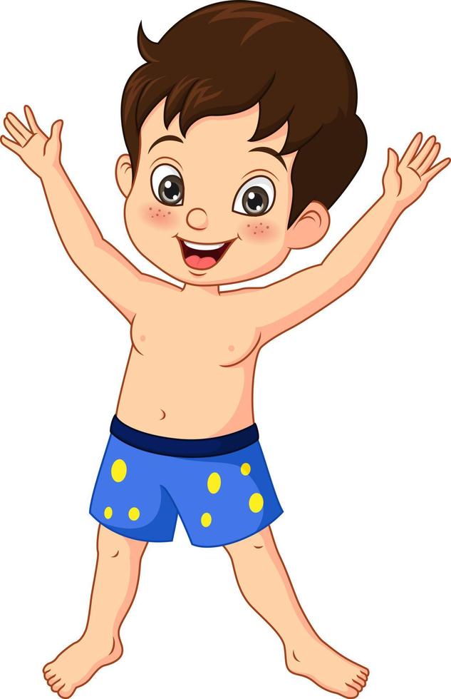 Cartoon happy little boy in a summer swimsuit vector