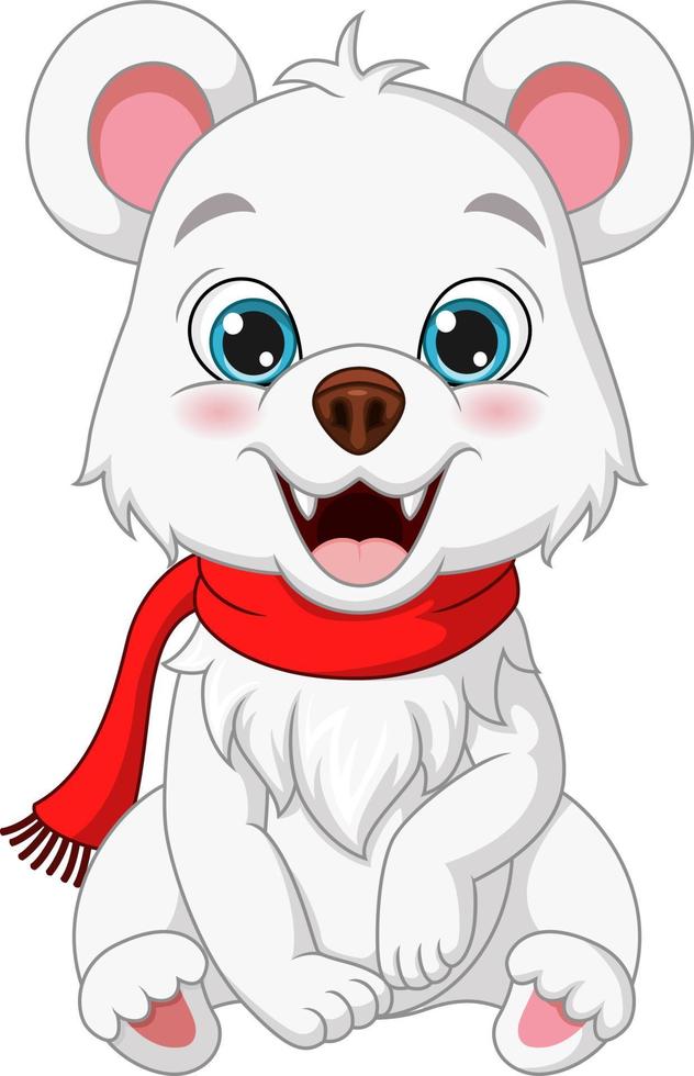 Cartoon polar bear in scarf sitting vector