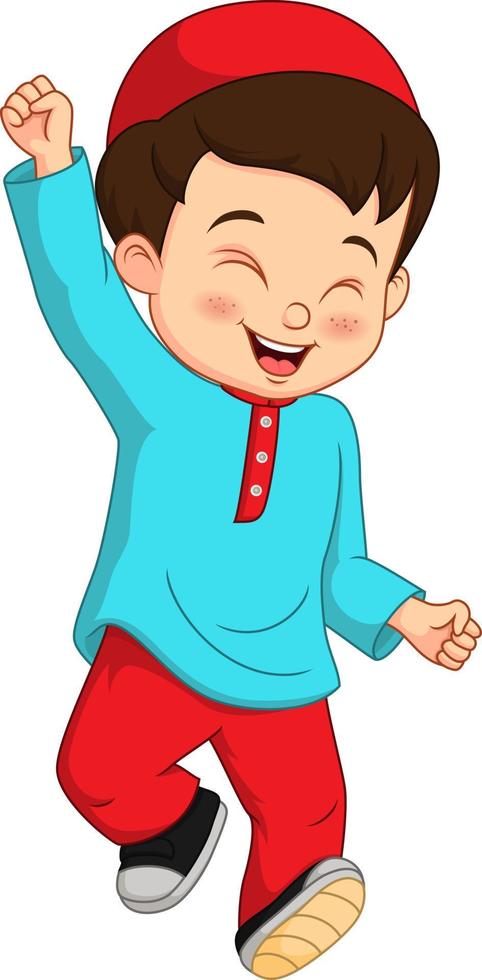 Happy muslim boy cartoon on white background vector