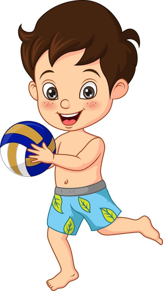 niño pequeño de dibujos animados con voleibol de playa vector