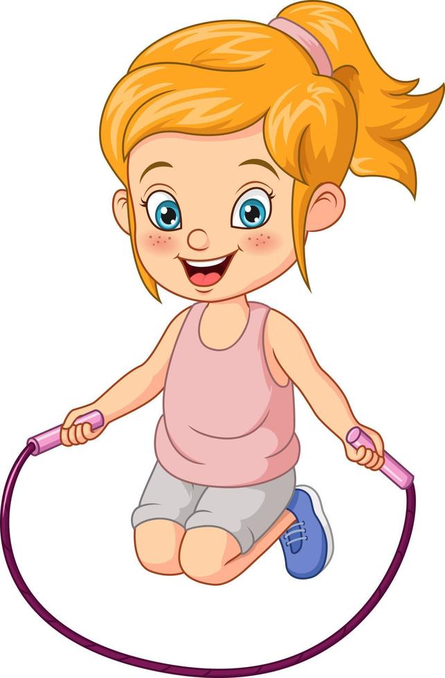 Cartoon little girl skipping rope vector