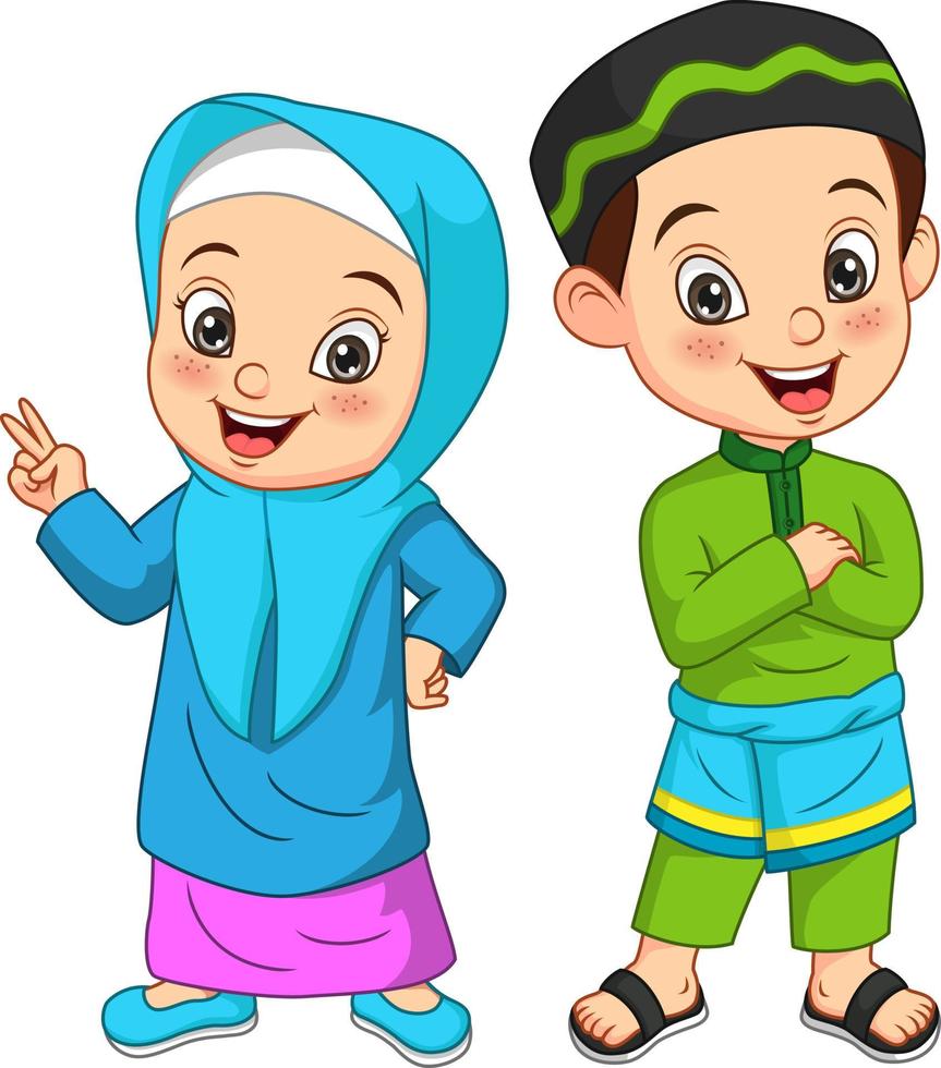 Happy muslim kid cartoon on white background vector