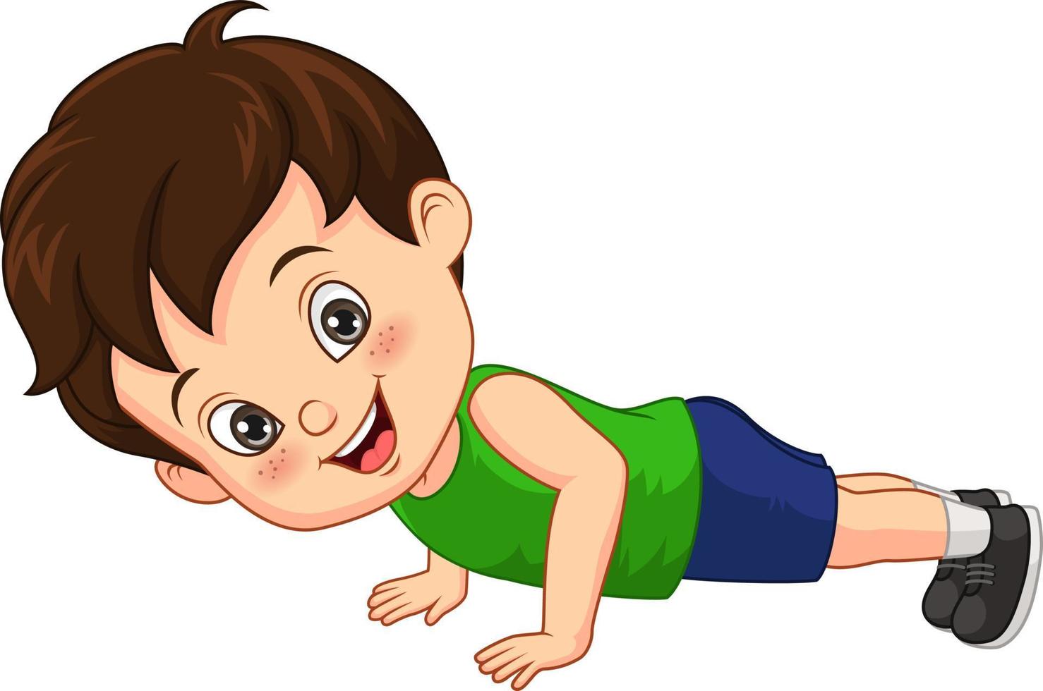 Cartoon little boy doing push up vector