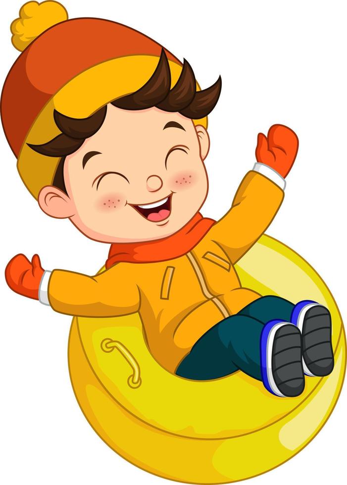 Cute little boy sledding down a hill vector
