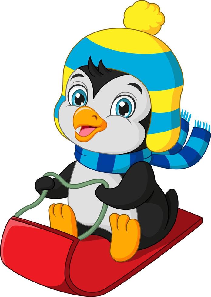 Cute little penguin sledding down a hill vector
