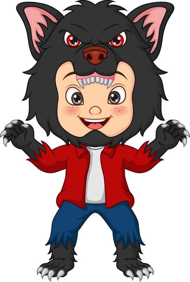 Cartoon little boy wearing werewolf costume for celebrating halloween vector