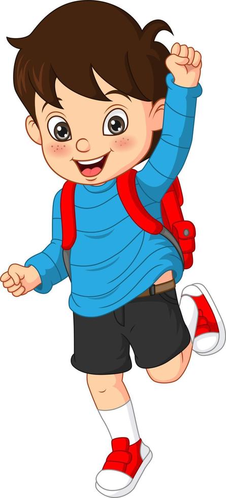 Cute little boy go to school vector