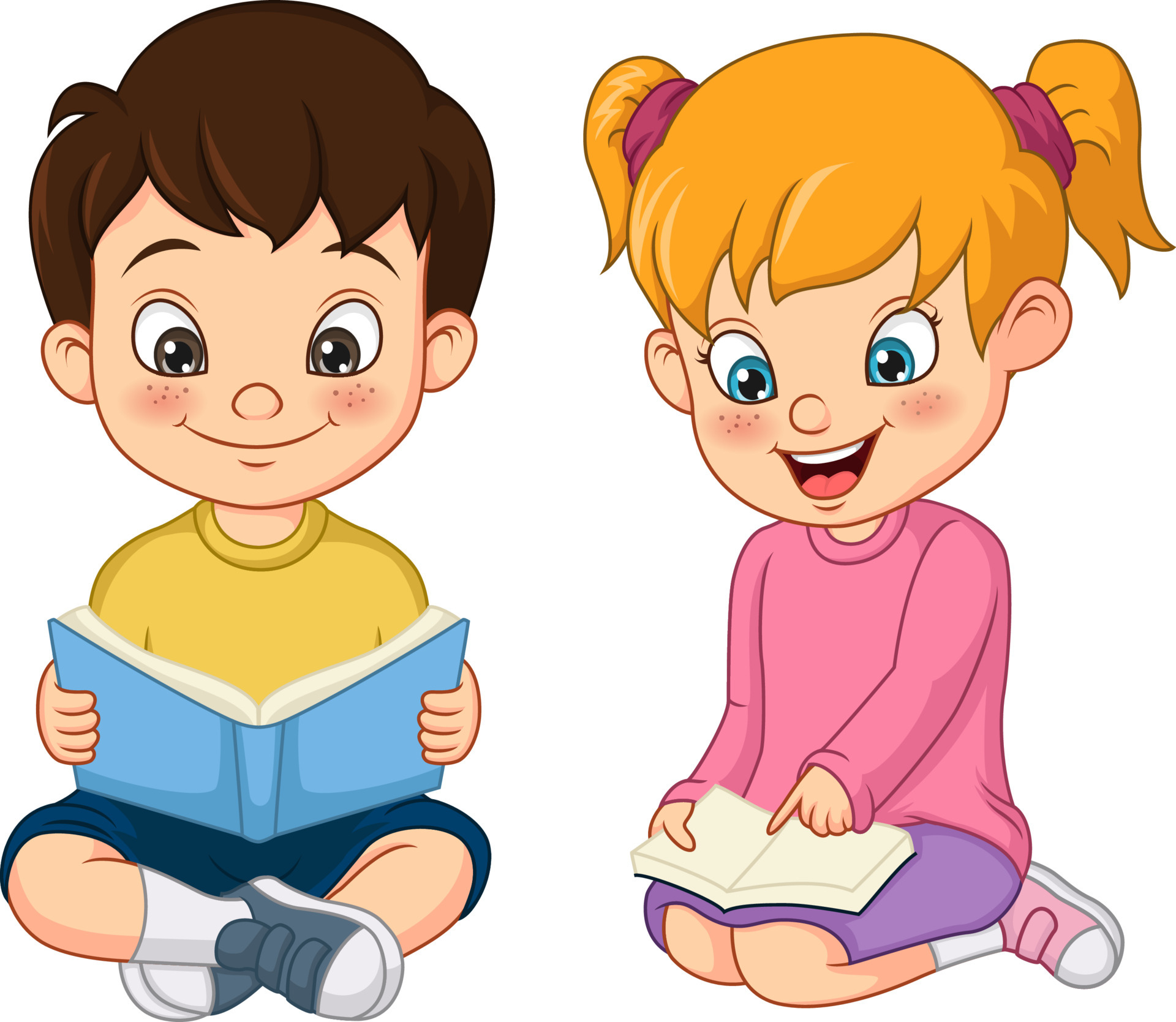 clipart boy and girl reading