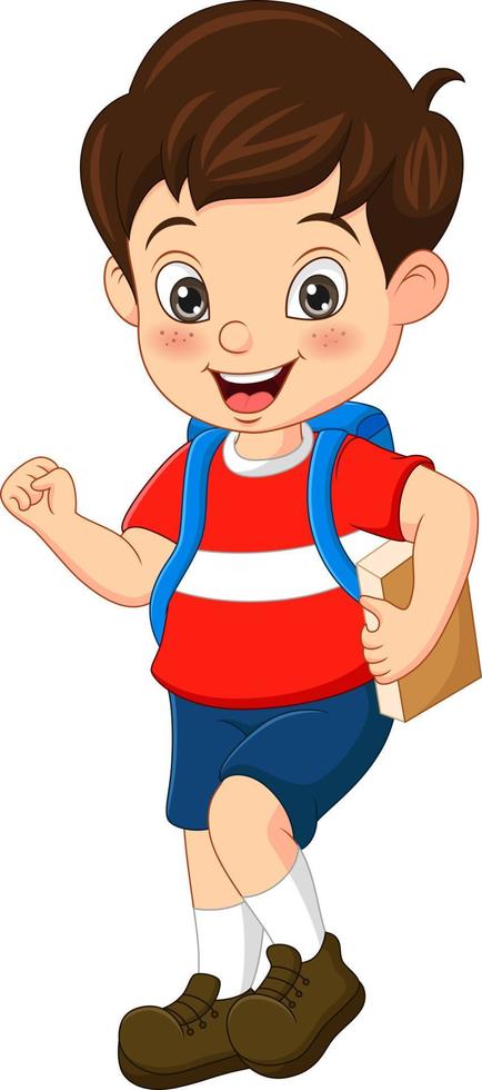  chico lindo de dibujos animados ir a la escuela con mochila   Vector en Vecteezy