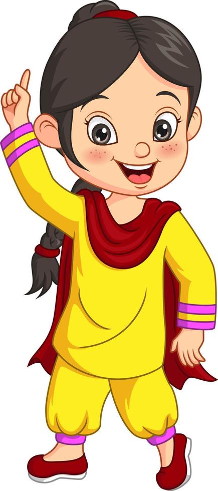 Cartoon happy girl wearing national costume of India vector