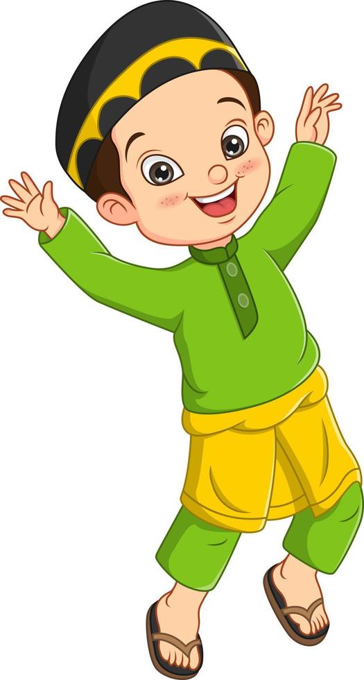 Happy muslim boy cartoon on white background vector